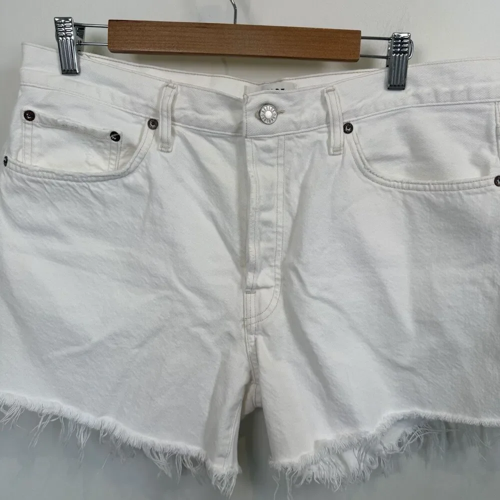 Agolde Parker Long Shorts Womens Size 32 White Vintage Cut Off Denim High Waist